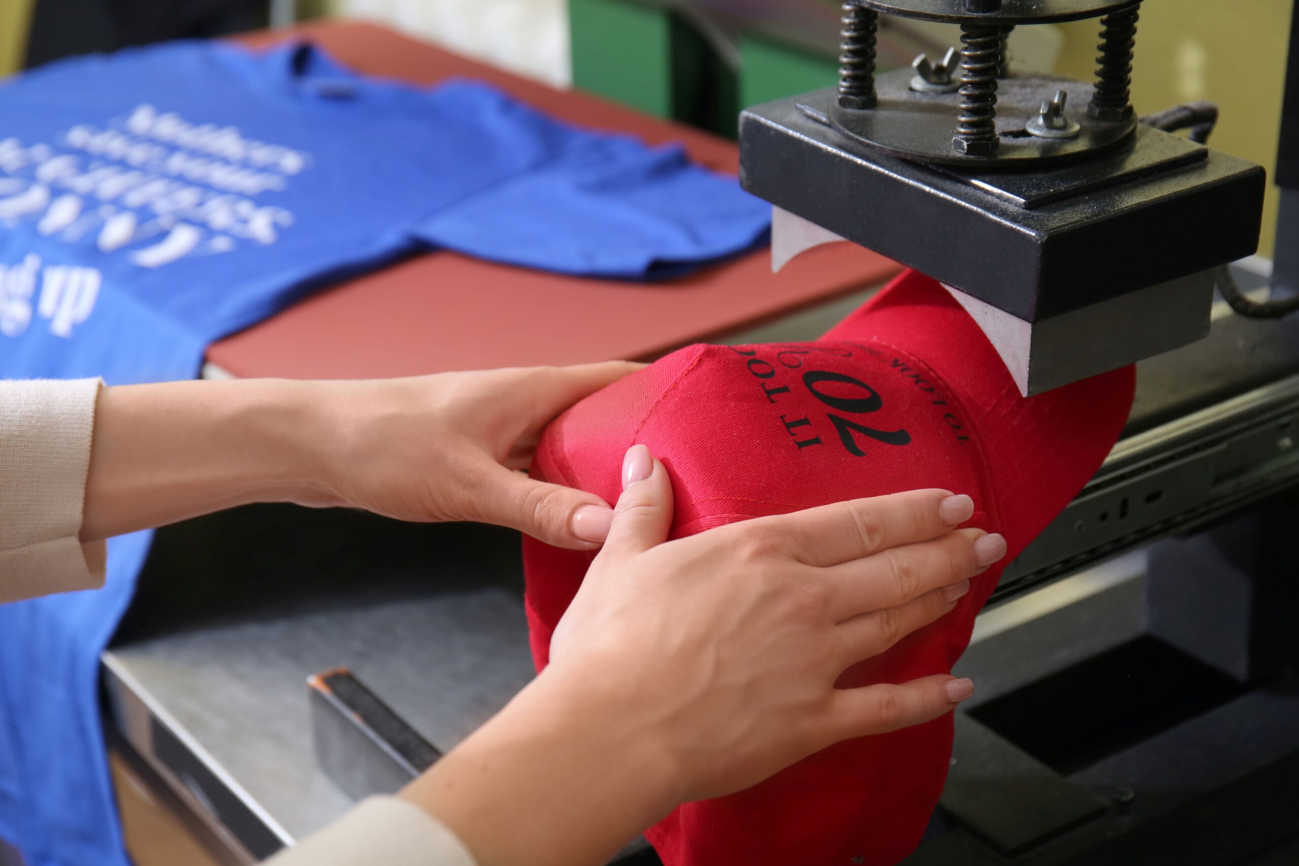 Heat press decoration on a hat